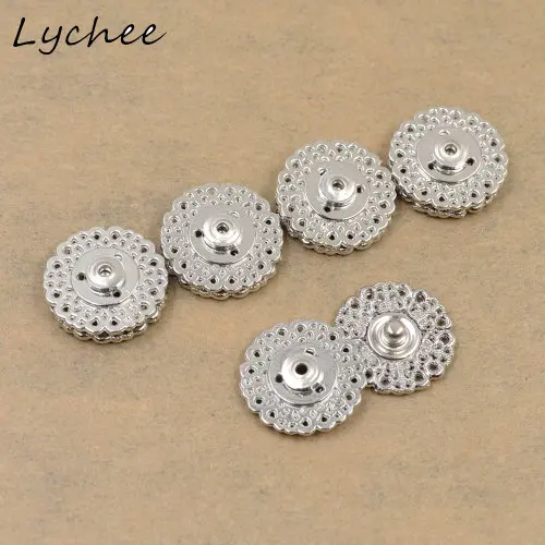 Silver Lychee 5 шт. 21 мм Цветок круглой формы полые металлические кнопки для женщин DIY ремесло одежда украшения дома пуговицы - Цвет: Silver