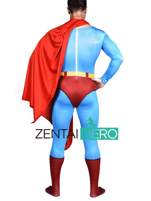 Бесплатная доставка DHL печать синий лайкра зентай Костюм Супермена взрослый