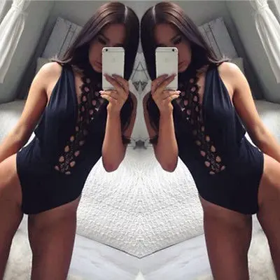 Женское цельное пикантное кружевное эластичное боди US с глубоким вырезом блузка