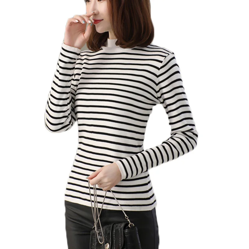 Women Autumn Winter Striped Thick Warm Knitted Pullover Sweaters Ladies Crochet With Velvet Sweater Female High Quality | Женская одежда