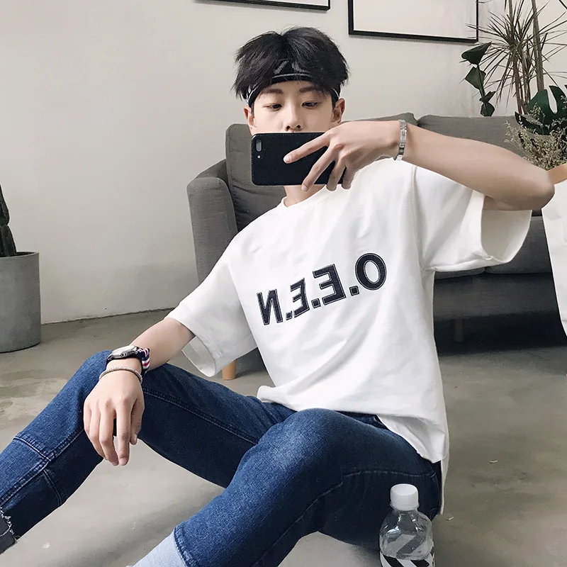 2018 Spring New Japanese Youth Fashion Campus Style Simple Letter Printing Short-sleeved T-shirt Wild Classic Loose Literary Men | Мужская