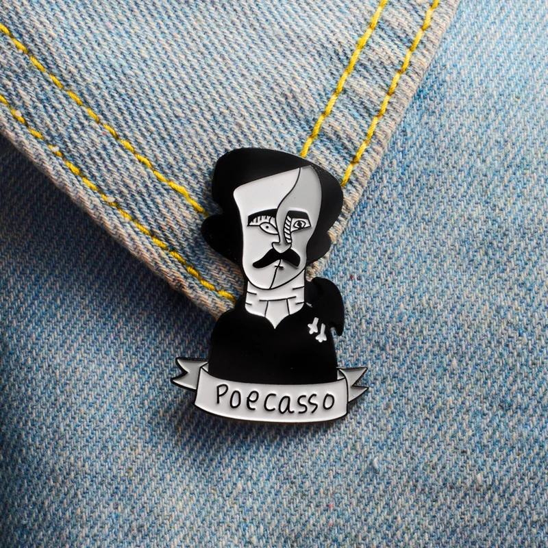 Я люблю Poecasso! Edgar Allan Poe Pablo Poecasso, броши, жесткая эмалированная булавка, значки для мужчин и женщин, подарок для любителей книг