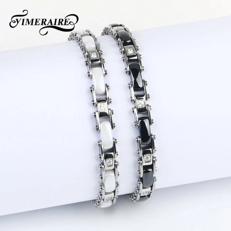 

Elegant Classic Black White Ceramic Bracelet For Women Crystal Silver Bracelets For Men Women Anniversary Jewelry Gifts 2018 New