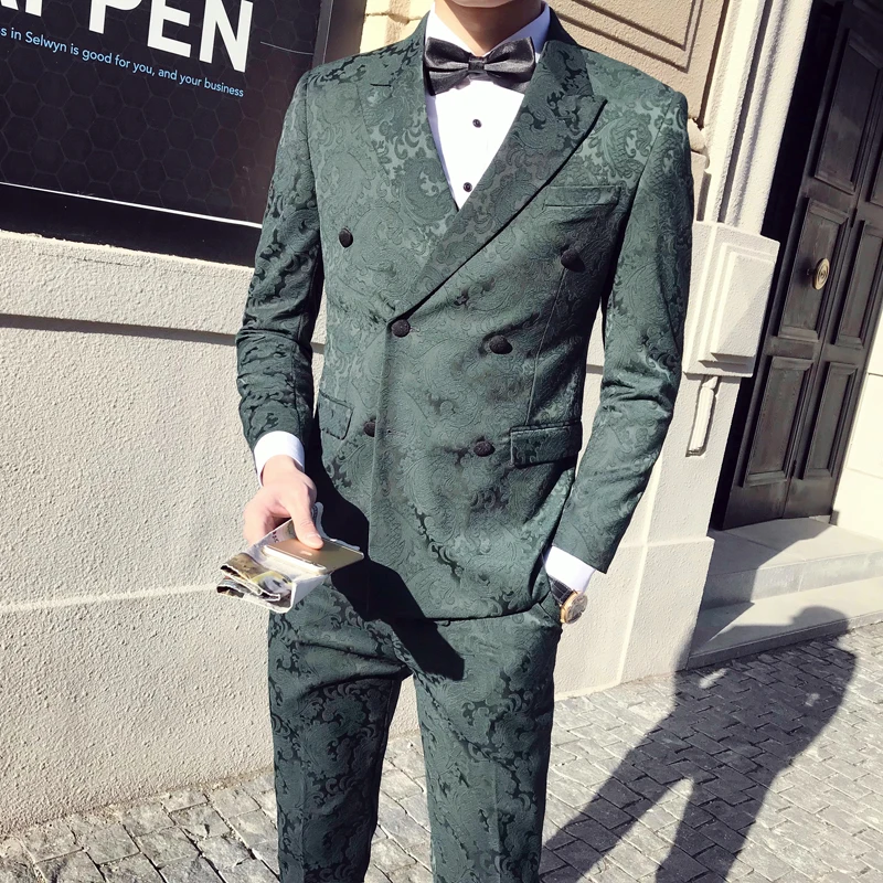 Цветочный узор жаккардовый костюм Для мужчин 2019 Slim Fit 3 предмета s двубортный цвет:
