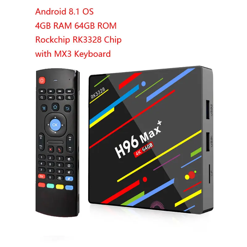 4GB 64GB TV BOX MX3 H96 MAX Plus Android 8,1 4g 32g 64g телеприставка 4 k Ultra HD H.265 Smart tv box USB 3,0 двойной Wifi 2,4/5,0 ГГц медиаплеер - Цвет: 4GB 64GB TV BOX MX3