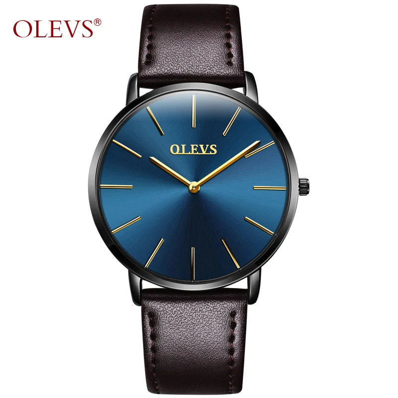 1PCS mens watch 1 OLEVS ультра тонкие парные часы мужские наручные часы кожаные кварцевые, на ремешке женские часы водонепроницаемые часы для влюбленных цена 1 шт - Цвет: 1PCS mens watch 1