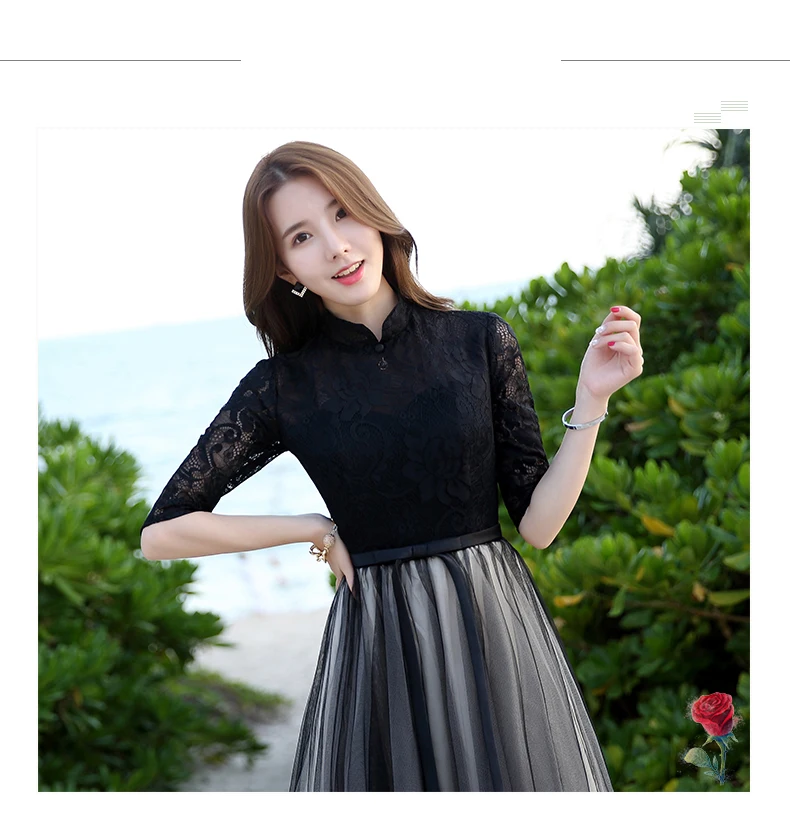 Черный Длинные Кружева Вечерние Платья A-Line Молния Пром Ручной Работы 2017 Сшитое