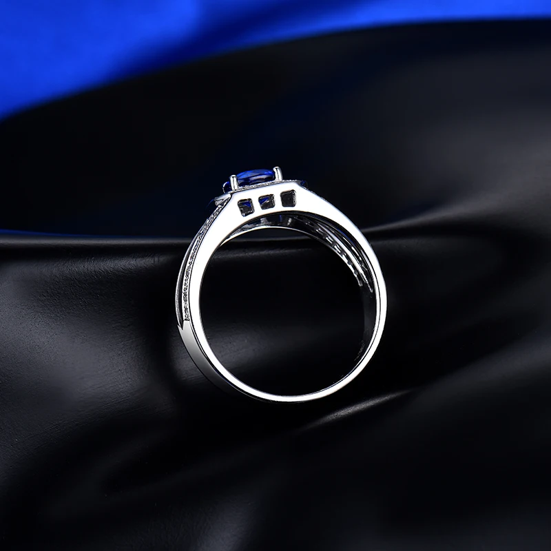 Модные мужские украшения из натурального синего сапфира Чистое Белое золото 14 к