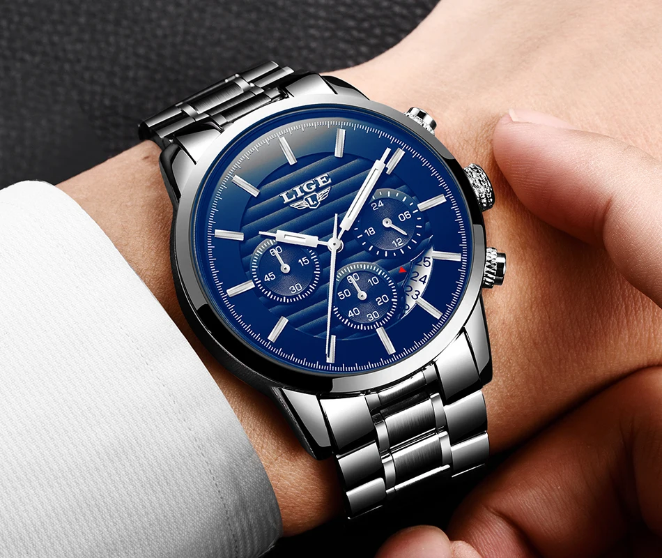 LIGE модные мужские часы Топ бренд Роскошные Кварцевые повседневные полностью