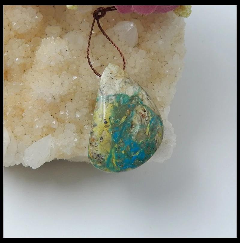 Natural Stone Blue Opal Trendy Necklace Pendant 29x19x7mm 5g