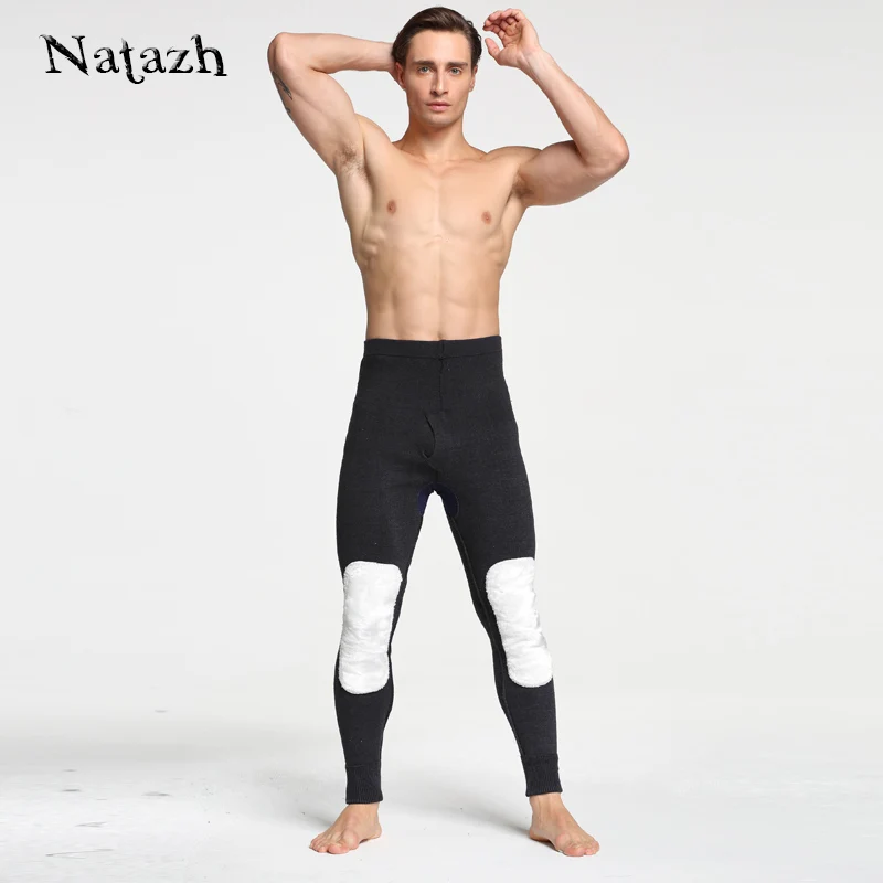 NATAZH mens wool blend Leggings thick male thermal fleece pants underwear men long johns winter plus velvet warm pant 6 style | Мужская