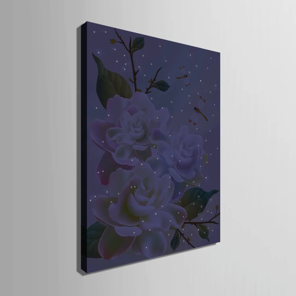 Free Shipping Stretched Canvas Prints Flowers LED Flashing Optical Fiber Print Wall Art Decorations | Дом и сад
