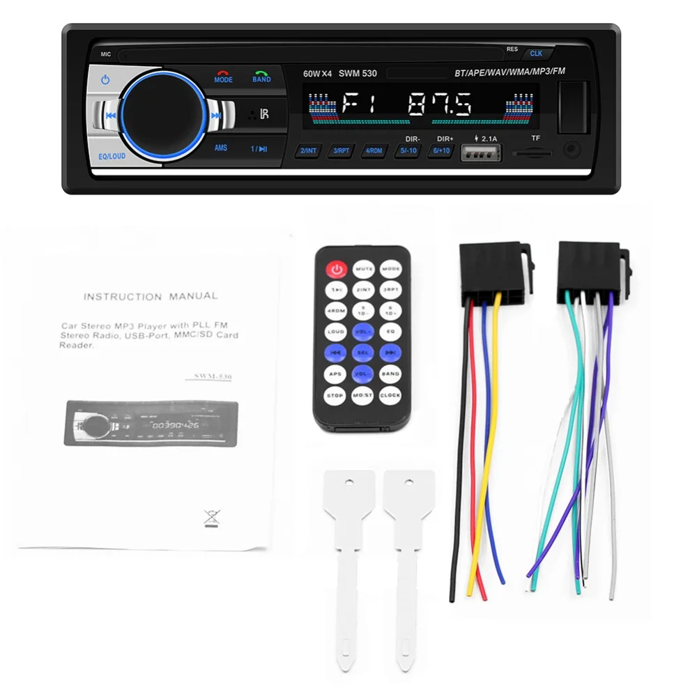 Автомагнитола с Bluetooth автомагнитола FM радио Aux входным приемником SD USB 12 В 1 din