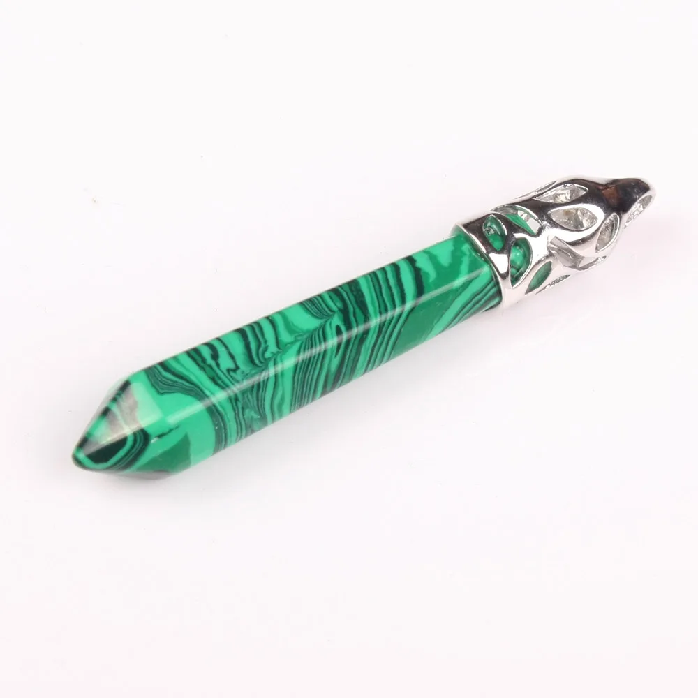 malachite 1 шт. красивый натуральный кристалл опал, кварц драгоценный камень Длинная подвеска Маятник лунный камень кулон Посеребренная Модная бижутерия подходит ожерелье - Окраска металла: malachite