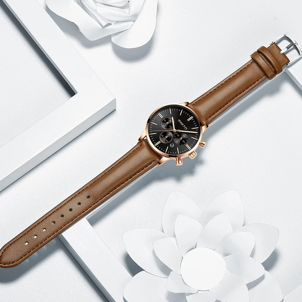 Часы GIMTO женские с золотым браслетом модные водонепроницаемые повседневные