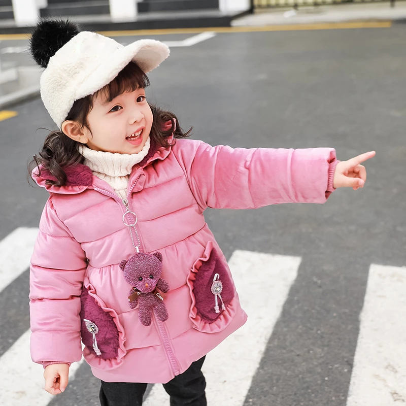 Girls Jackets Baby Outdoor Warm Clothing Thick Coats Windproof Children Winter Kids Cartoon bear Outerwear | Детская одежда и