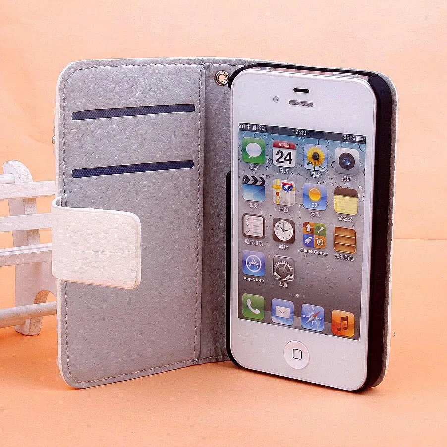 New diamond leather protective Flip case for iphone4S/5S Novelty Gift 1PCS Free Shipping |