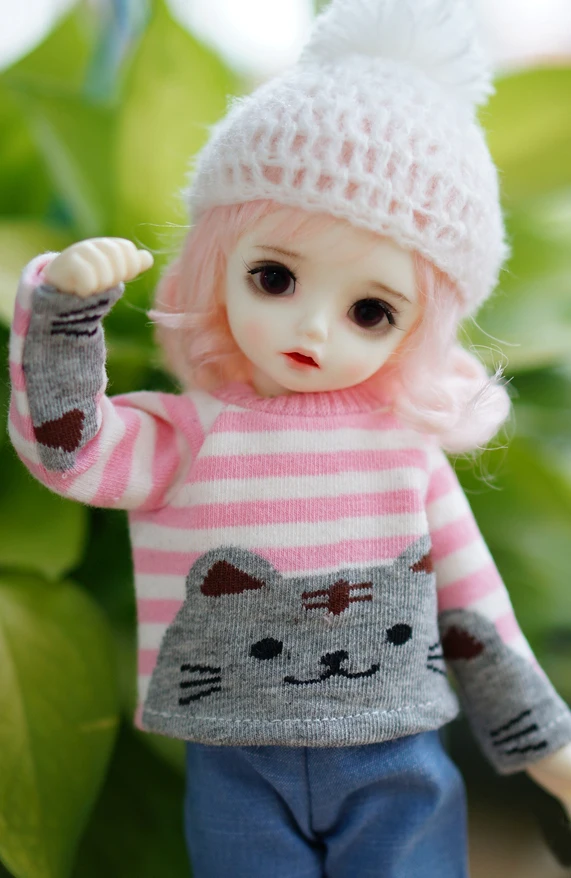 T02-X629 Best children gift 1/6 bjd dolls Accessories handmade clothes lovey cute Striped kitten sweater 1pcs | Игрушки и хобби
