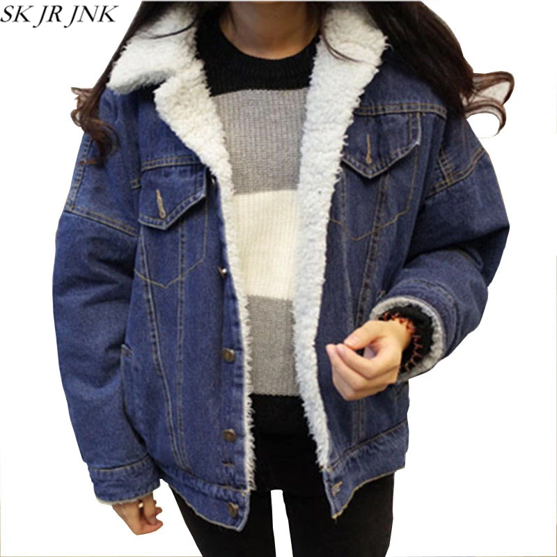 2017 Женское зимнее джинсовое шерстяное пальто плотные джинсы овечья шерсть