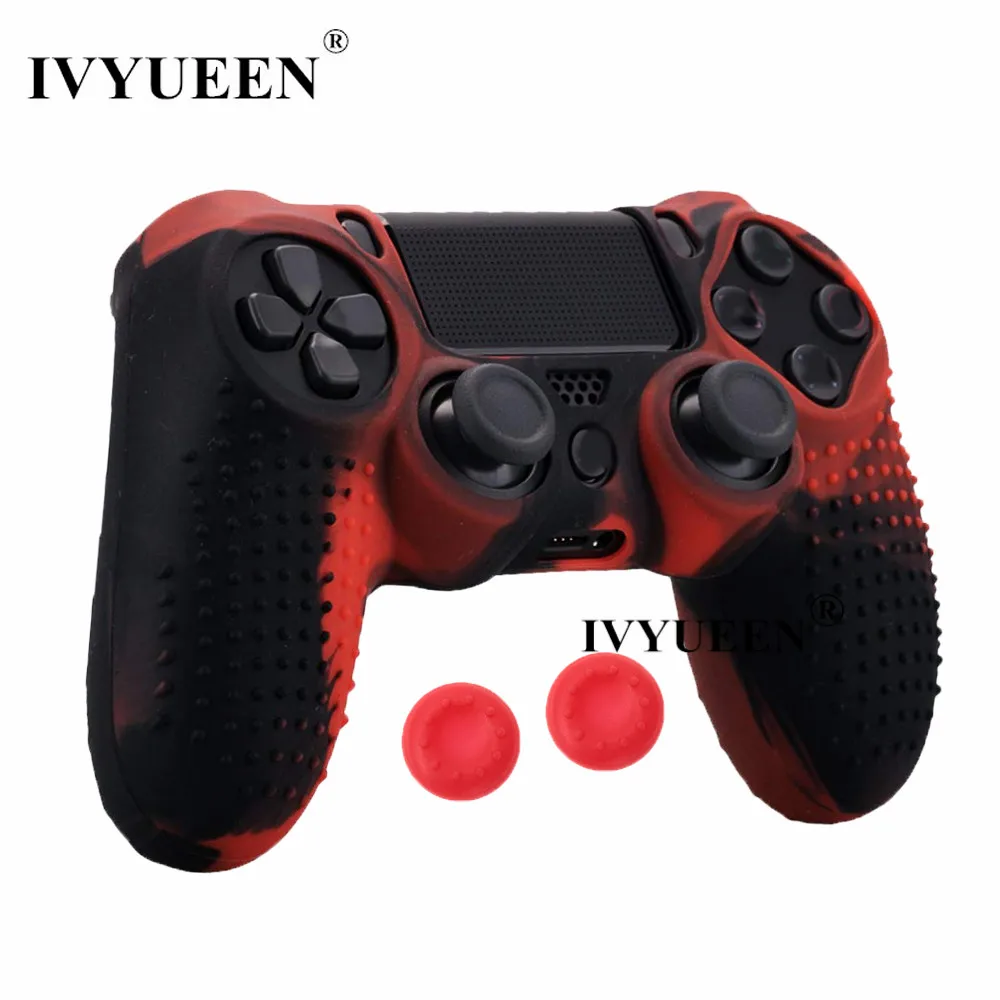 Black Red Силиконовый резиновый чехол IVYUEEN для playstation 4 Dualshock 4 PS4 Pro, тонкий защитный чехол для контроллера с захватами для большого пальца - Цвет: Black Red