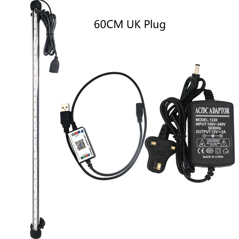 UK PLUG 60CM 60 см светильник для аквариума светодиодный светильник ing морской RGB светодиодный светильник для аквариума лампа с пультом дистанционного управления - Цвет: UK PLUG 60CM