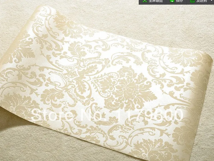 

High Quality Damask Embossed 10M Non-Woven Fabric Wallpaper 5.3 Sq. Meter for Living Room or Bedroom Beige
