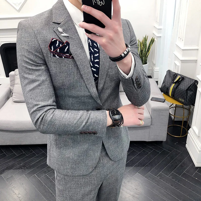 

Mens Suits 2019 Costume Homme Slim British Style Fashion Solid Color Suit Costume Hommes Du Mariages Trois Pieces