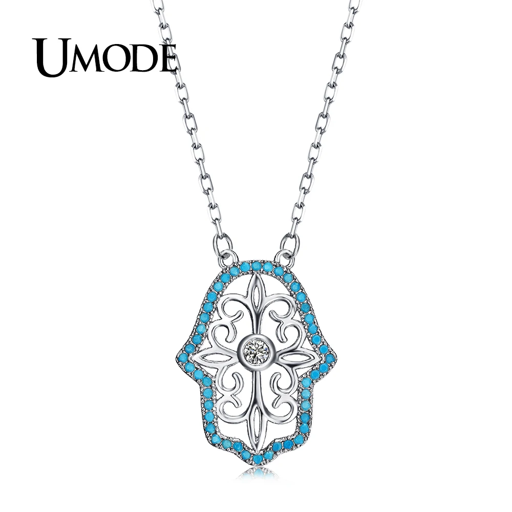 UMODE New Unique Arab Hand of Fatima Charm Pendant Necklaces for Women White Gold Color Hamasa Fashion Accessories AUN0241B | Украшения и