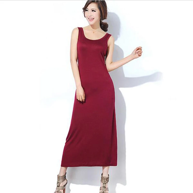 Женское летнее платье без рукавов с круглым вырезом длинное из модала однотонное