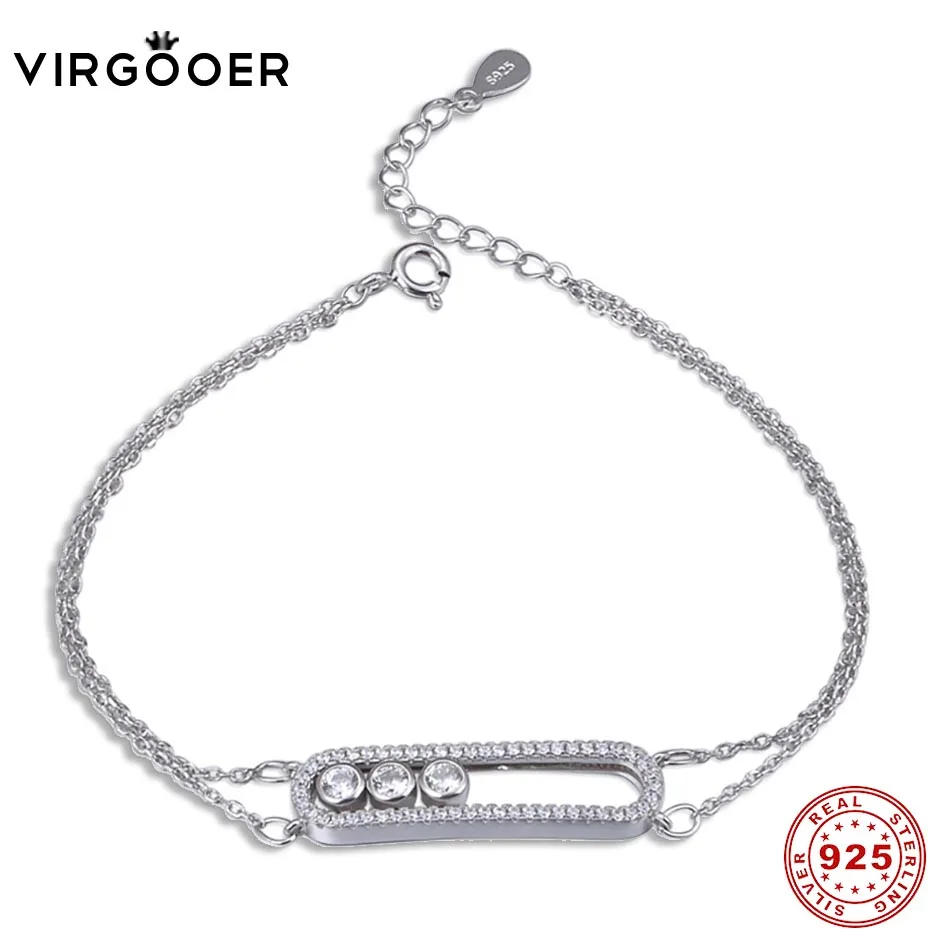 Virgooer браслеты и из серебра 925 пробы Изящные двухслойные кубические цепь циркония