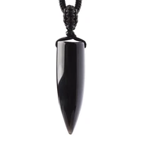 wholesale black obsidian natural stone pendant crystal pillar necklace lucky evil spirits transport women men fashion jewelry