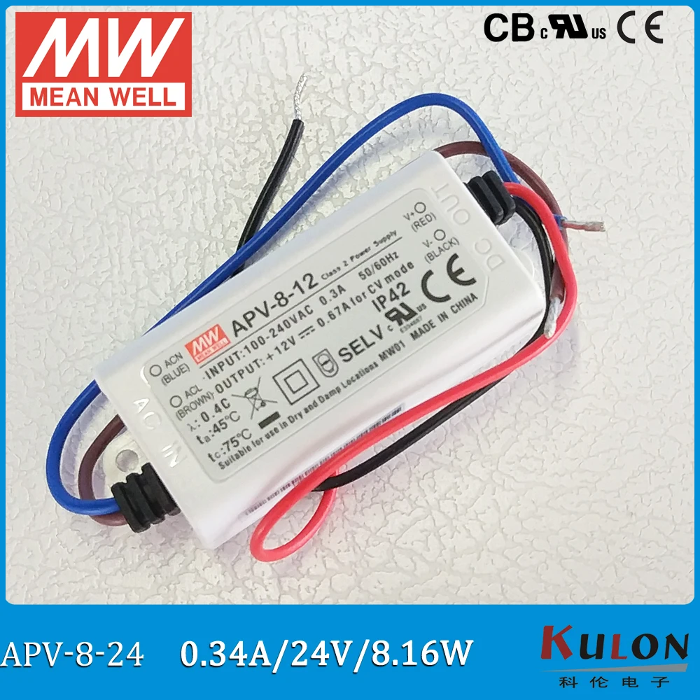 Оригинальный Meanwell Светодиодный драйвер 24V APV-8-24 один Выход 8 16 W 0.34A бренд Mean Well