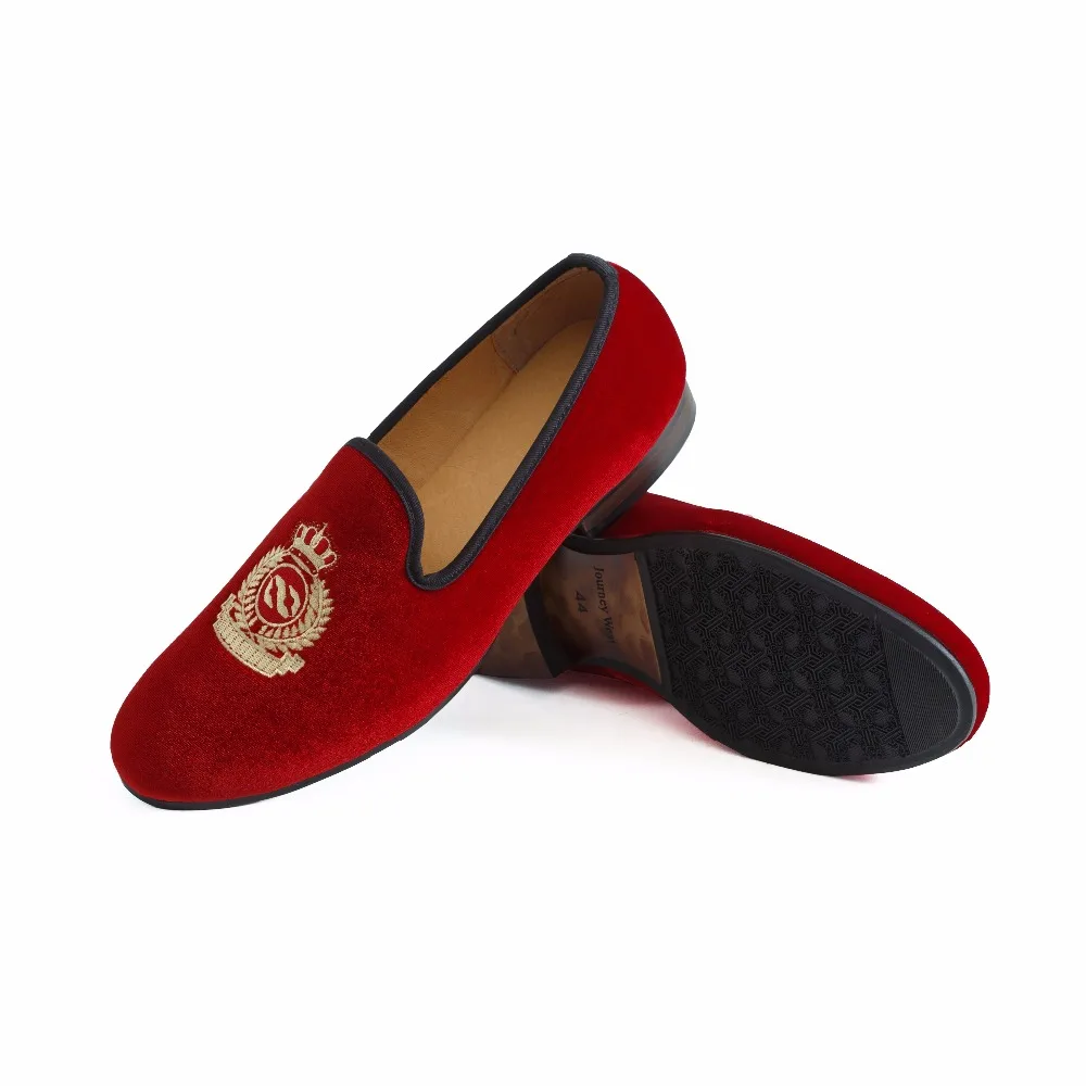 New Handmade Men Red Velvet Loafers With Crown Casual Dress Shoes Smoking Slippers Men's Flats Wedding Plus Size US 7-13 | Обувь