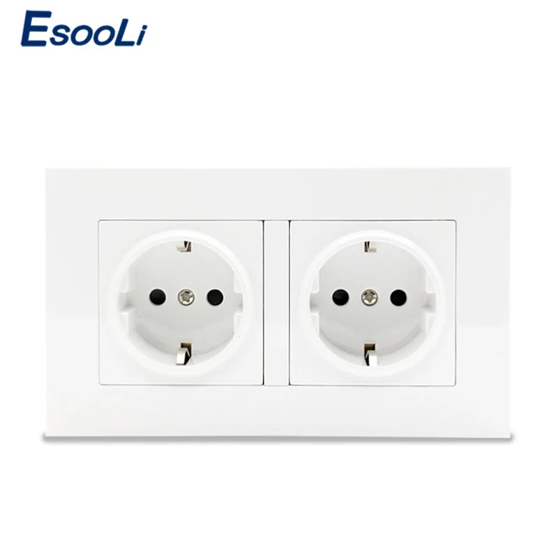 146 White Socket Esooli Высокое качество стены Мощность Двойной разъем заземлен, 16A ЕС стандартный Электрический двойной выход 146 мм* 86 мм - Тип: 146 White Socket