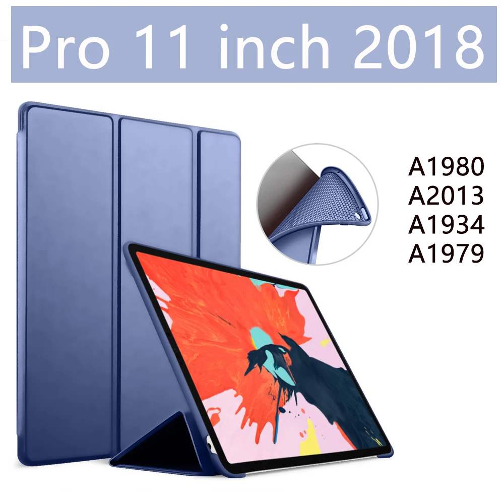 Dark blue 11 inch Для iPad чехол 6th Gen для iPad Pro 11 силиконовый мягкий чехол из искусственной кожи Smart Cover Funda для iPad 6го поколения чехол 9,7 - Цвет: Dark blue 11 inch