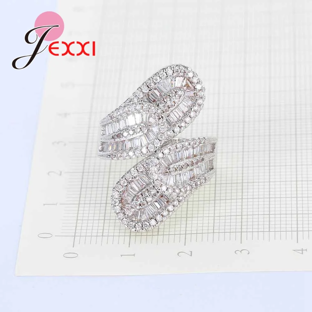 

Stamped Silver Bridal Wedding Rings For Woman Luxury Geometric Shape Party Engagement Proposal Ring Bijoux