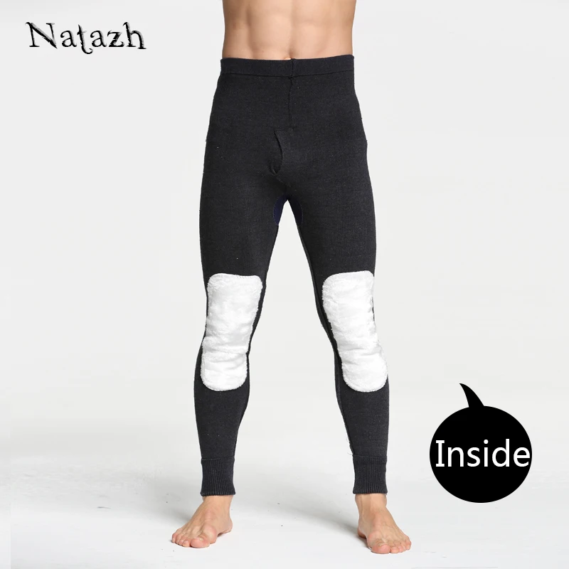 NATAZH mens wool blend Leggings thick male thermal fleece pants underwear men long johns winter plus velvet warm pant 6 style | Мужская