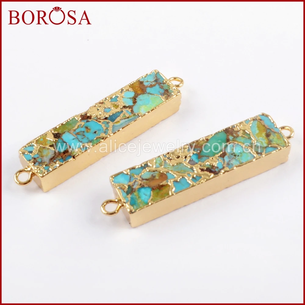 BOROSA 5/10 шт. Золотой Цвет Прямоугольник медь Бирюзовый соединитель натуральный