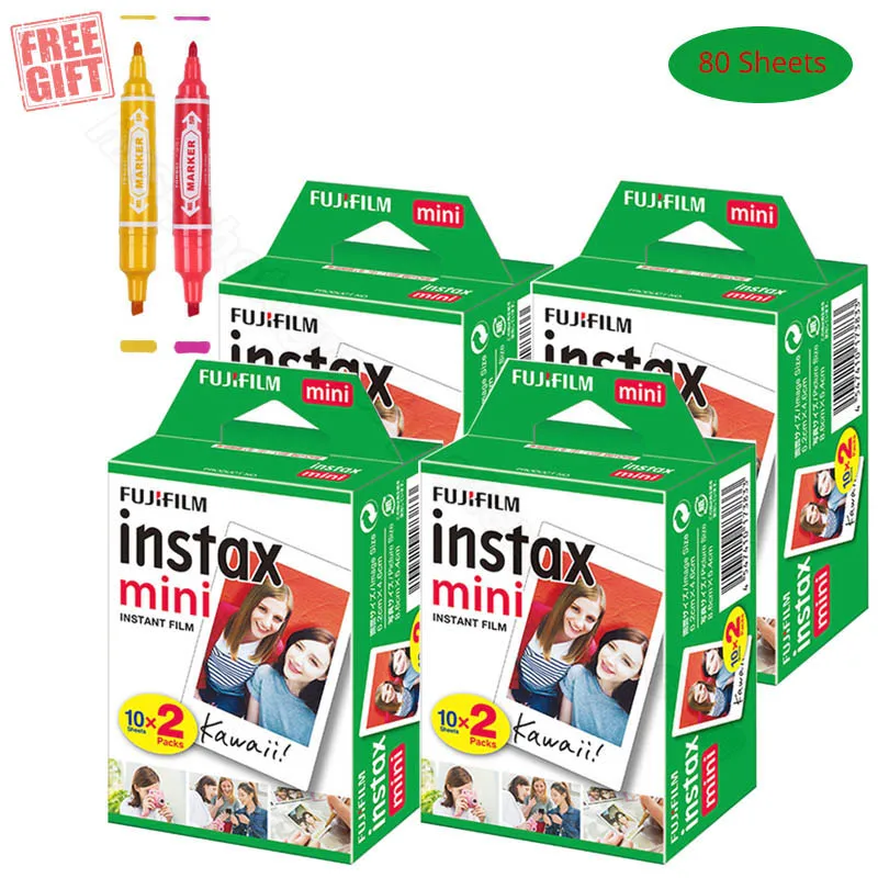 80 sheets-markers Fujifilm Instax Mini мгновенная белая пленка 20-100 лист+ Бесплатные маркеры для Instax Mini 9 8+ 7s 70 90 25 50s камера SP-2 1 принтер - Цвет: 80 sheets-markers