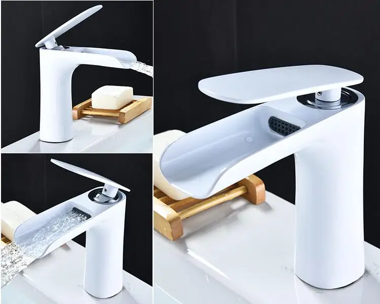 Bathroom Basin Faucet Black/White Baking Solid Brass Faucet Sink Mixer Tap Hot and Cold Waterfall Basin Lavtory Faucet