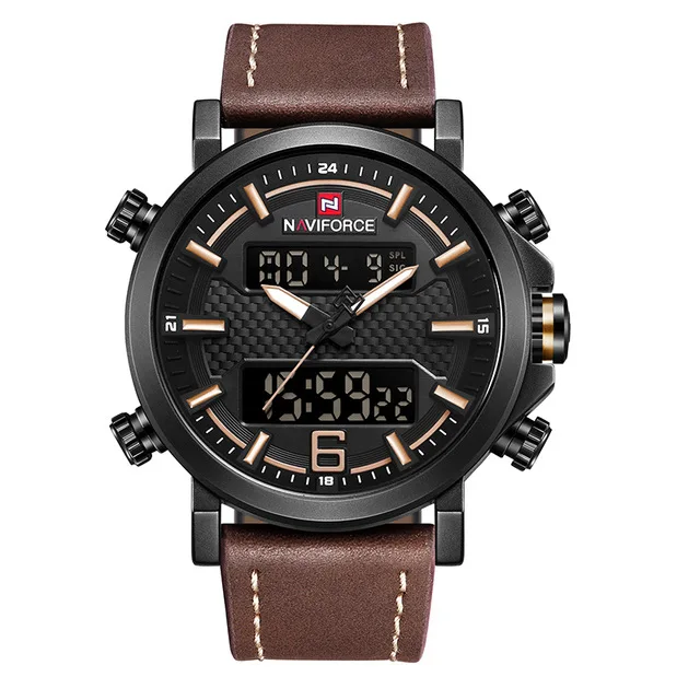 9135BYBN Новинка, мужские часы NAVIFORCE, модные, спортивные, мужские, кожа, водонепроницаемые, кварцевые часы, мужские, дата, светодиодный, аналоговые часы, Relogio Masculino - Цвет: 9135BYBN