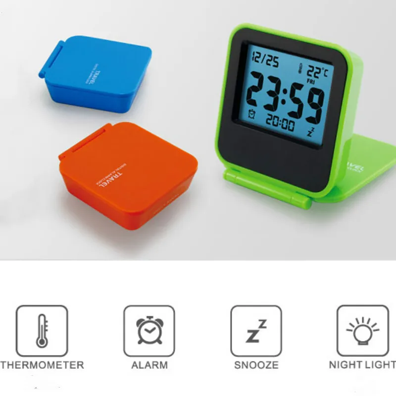 Mini LED Luminous Thermometer Humidity Hygrometer Bedside Wake Digital Projection Portable Travel Folding Electronic Alarm Clock | Дом и сад