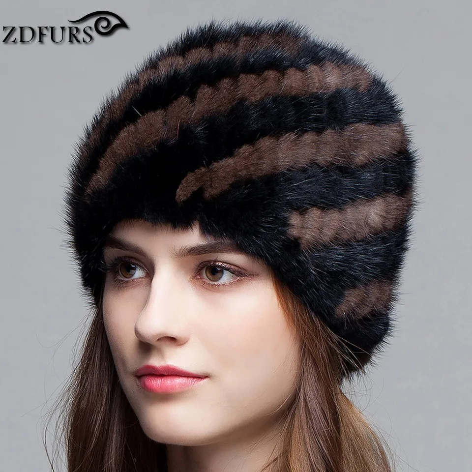 2020 г. FXFURS зимняя теплая шапка для женщин вязаные шапки из натурального меха норки