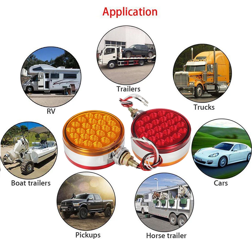 ZZDTCH 2 шт 12В Круглый Двойной уход за кожей лица Янтарный 48LED пьедестал крыло сзади