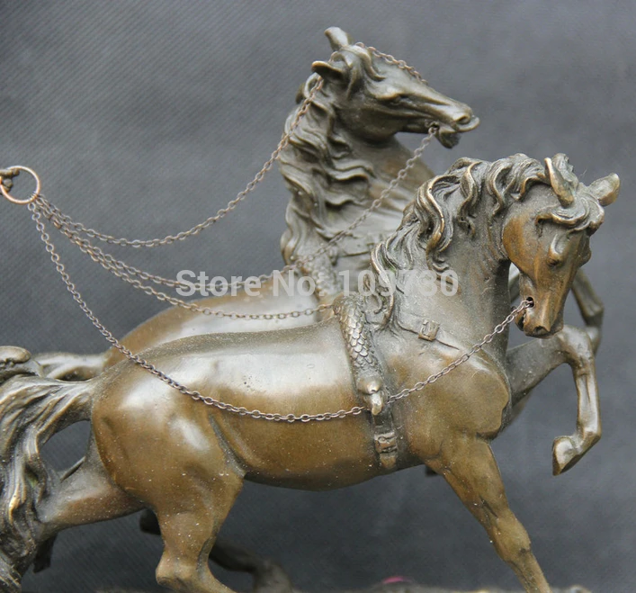 bir 003118 12&quot Chinese Bronze Two Horse Pull Angel Gal Girl Goddess wing marble base Statue | Дом и сад