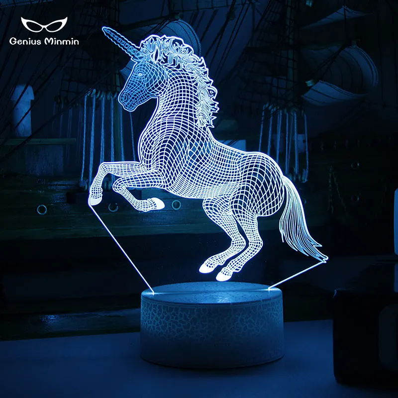 3D Единорог светодиодный ночной Светильник вечерние мультфильм люстра 7 цветов