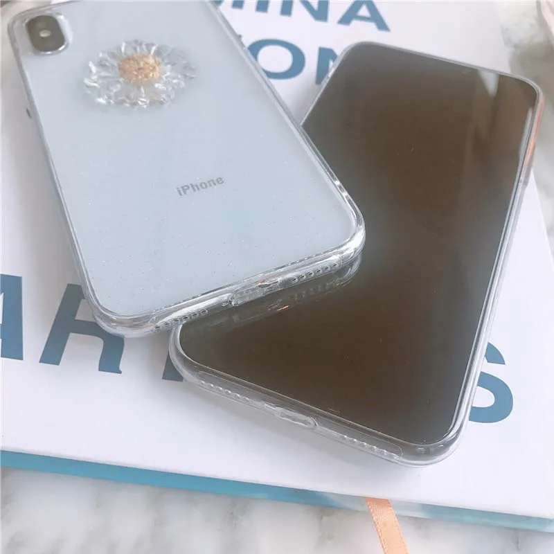 JIBAN Lovely 3D Daisy Phone Case for Iphone XS Max XR X Cases Transparent Epoxy Flash Tpu Cover 6s 6plus 7 8plus Capa |