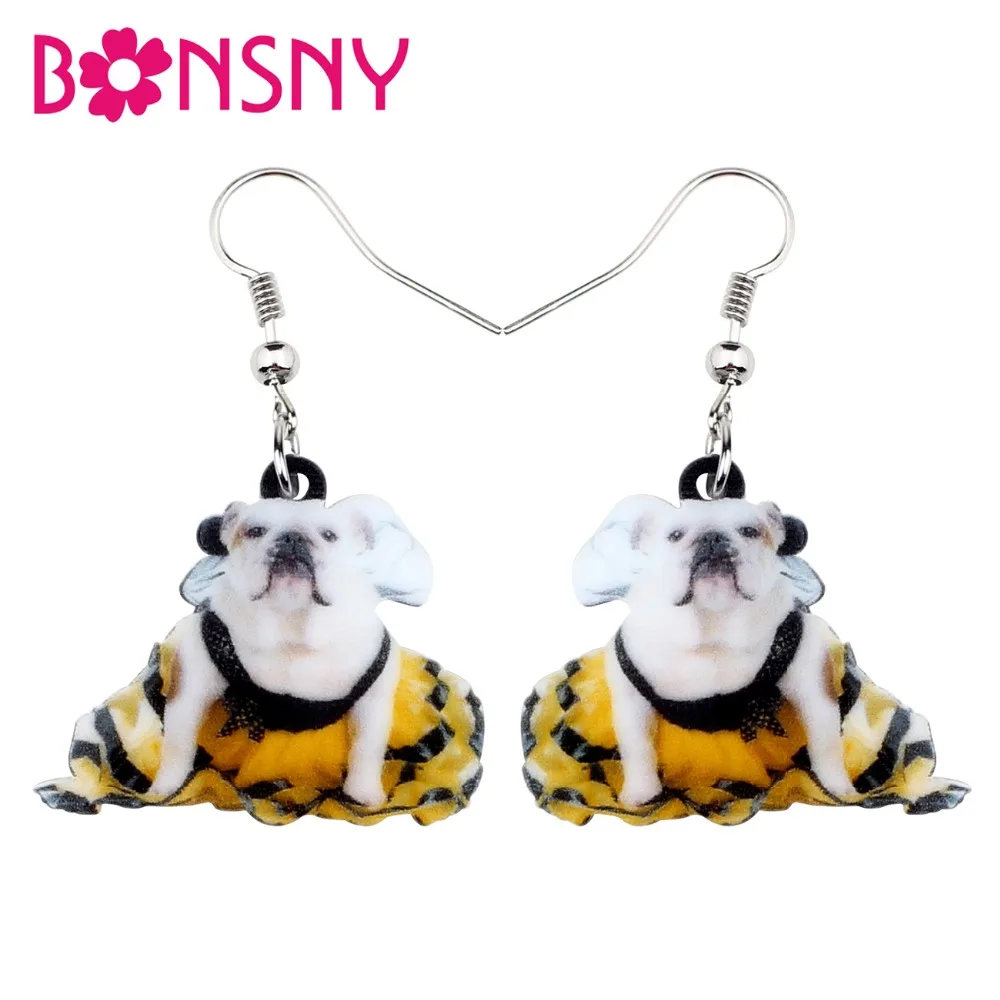 Bonsny акриловые костюмы на Хэллоуин Французский бульдог серьги подвески в форме