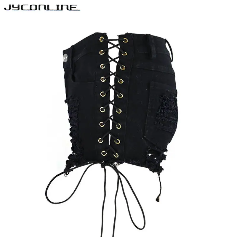 Пикантные короткие джинсовые шорты JYConline женские на шнуровке рваные с высокой