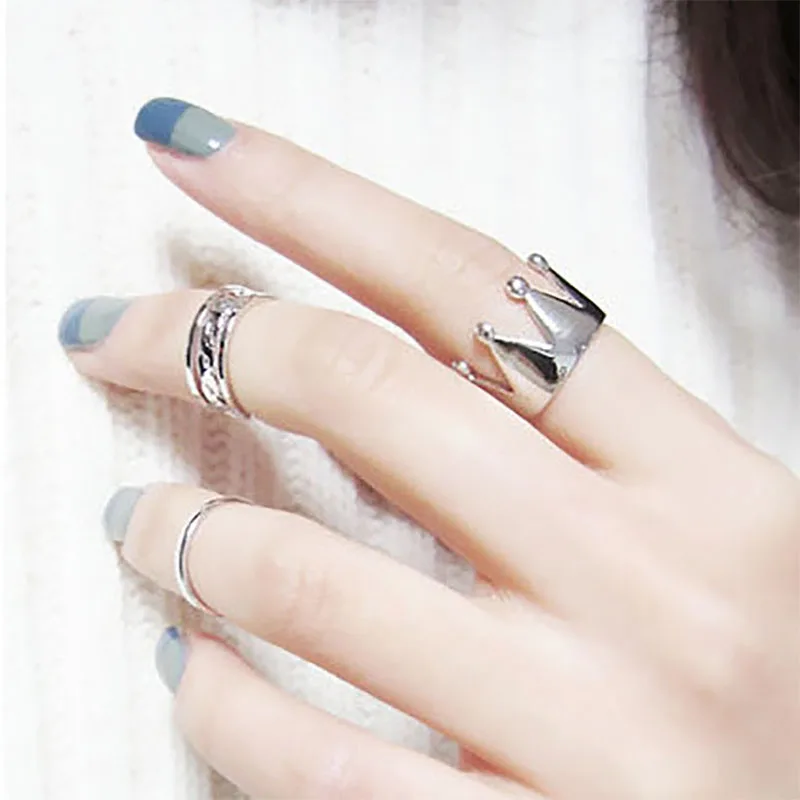 Женский комплект из 3 предметов кольца в виде короны золотые серебряные полые